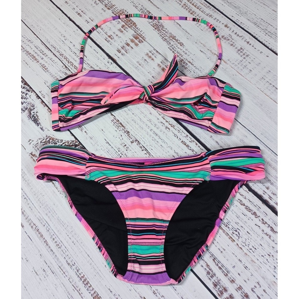 Victoria's Secret Bikini Set Women S Pink Striped Excellent Bandeau Two Piece
